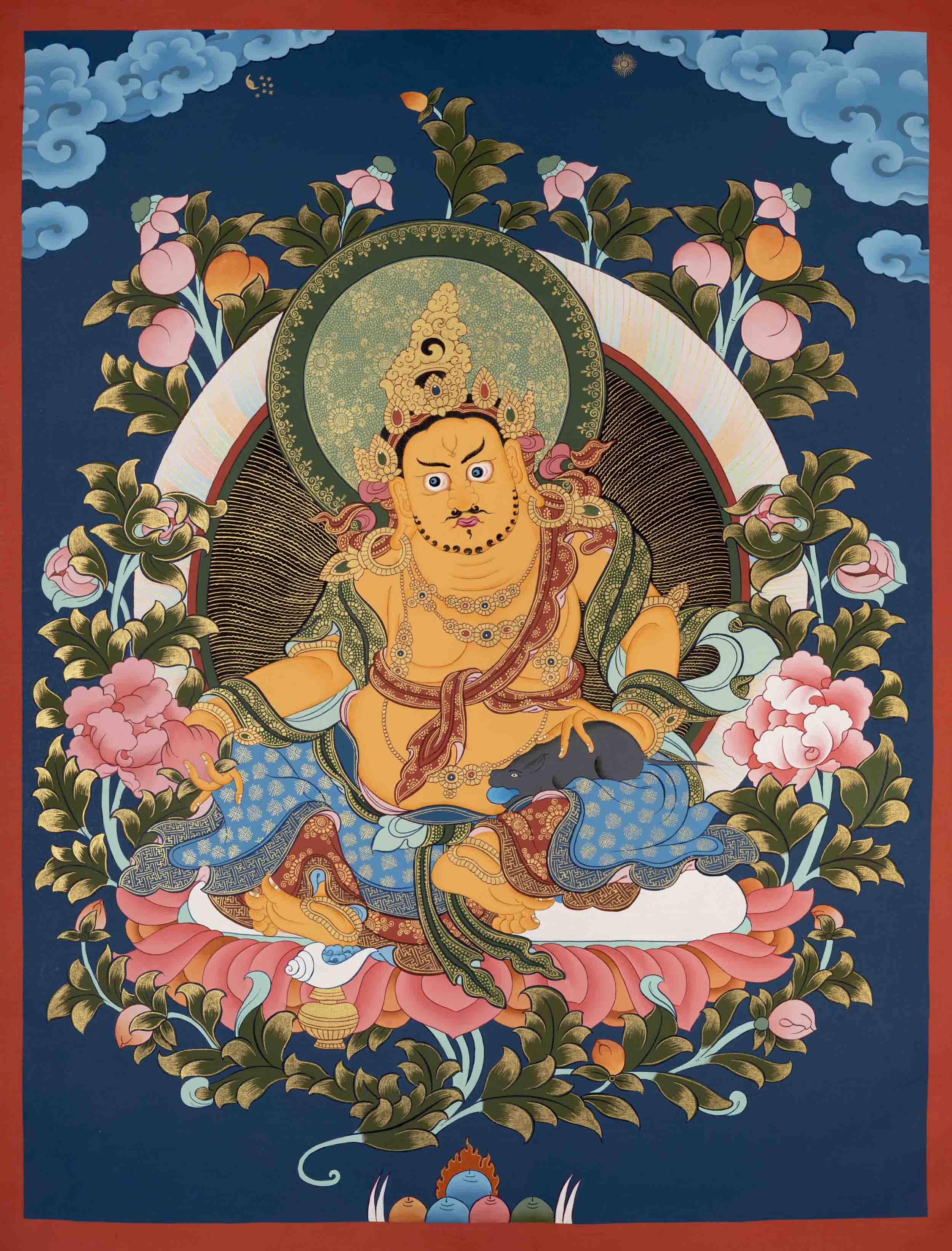 Dzambala Kubera Thangka Painting | Buddhist Deity Of Wealth