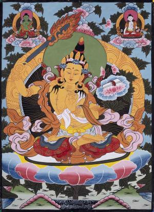 30  Years Old Manjushree Thangka Art | Tibetan Buddhist Bodhisattva Of Wisdom | Wall Decor Painting | Art Painting for Meditation and Yoga