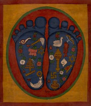 Oil Varnished Buddha's Feet Laden with Auspicious Signs | Wall Decor Painting