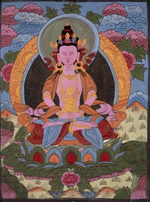 30  Years Old Amitayus Buddha Thangka | Original Hand Painted Tibetan Art