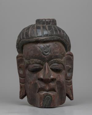 Antique Tibetan Wooden Face Mask | Buddha Wooden Mask | Handcrafted Buddhist Monk Sculpture
