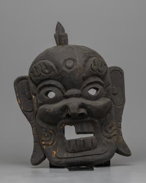 Vintage Black Mask of Wooden Craft | Spiritual Table Decor | Decorative Ritual Tribal Mask Nepal