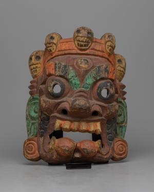 Wooden Bhairav Mask | Handcrafted Wrathful Deity for Spiritual Decor | Protection Figure