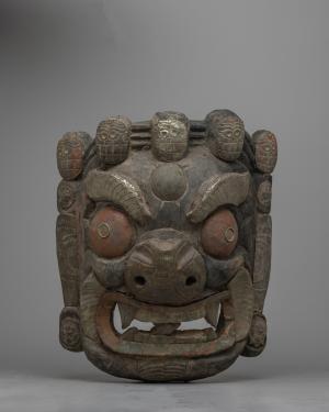 Vintage Nepali Wooden Bhairva Mask | Traditional Craft | Tibetan Buddhist Sculpture
