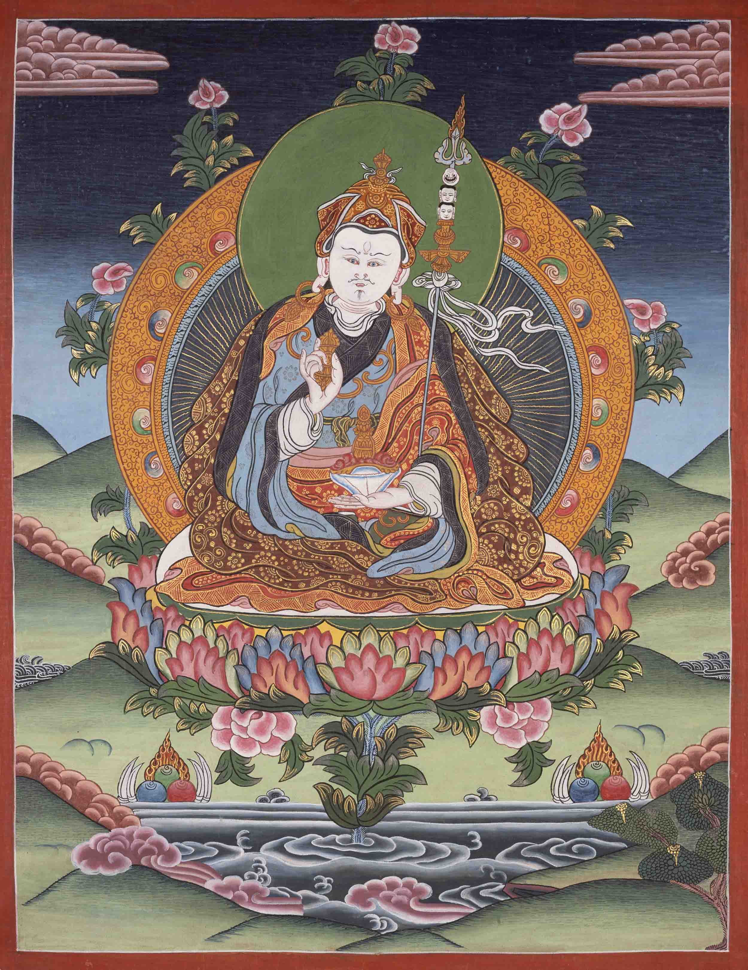 Vintage Guru Rinpoche Traditional Handpainted Thangka