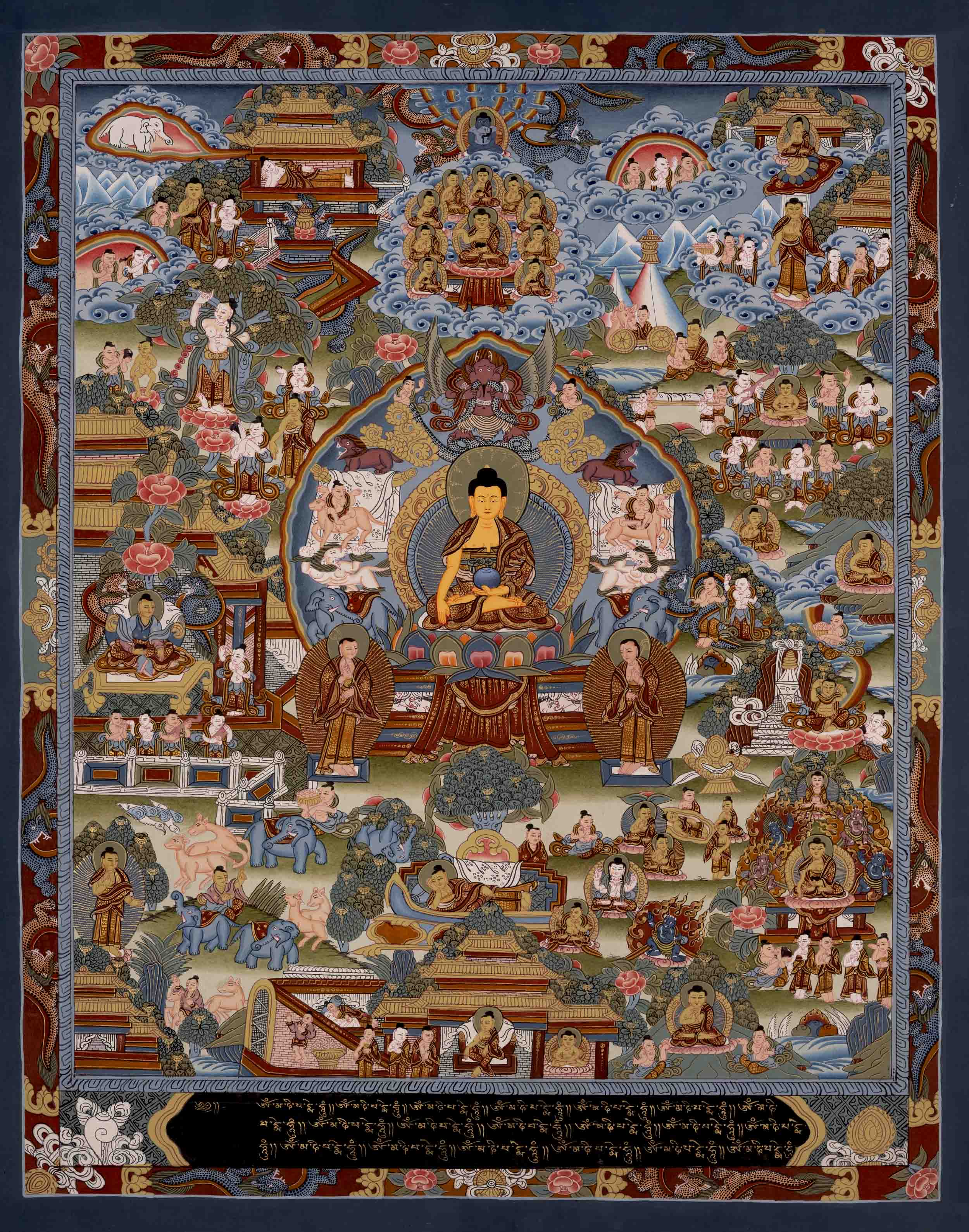 Buddha Life Story Original Hand-Painted Thangka | Wall Hanging Yoga Meditation Art