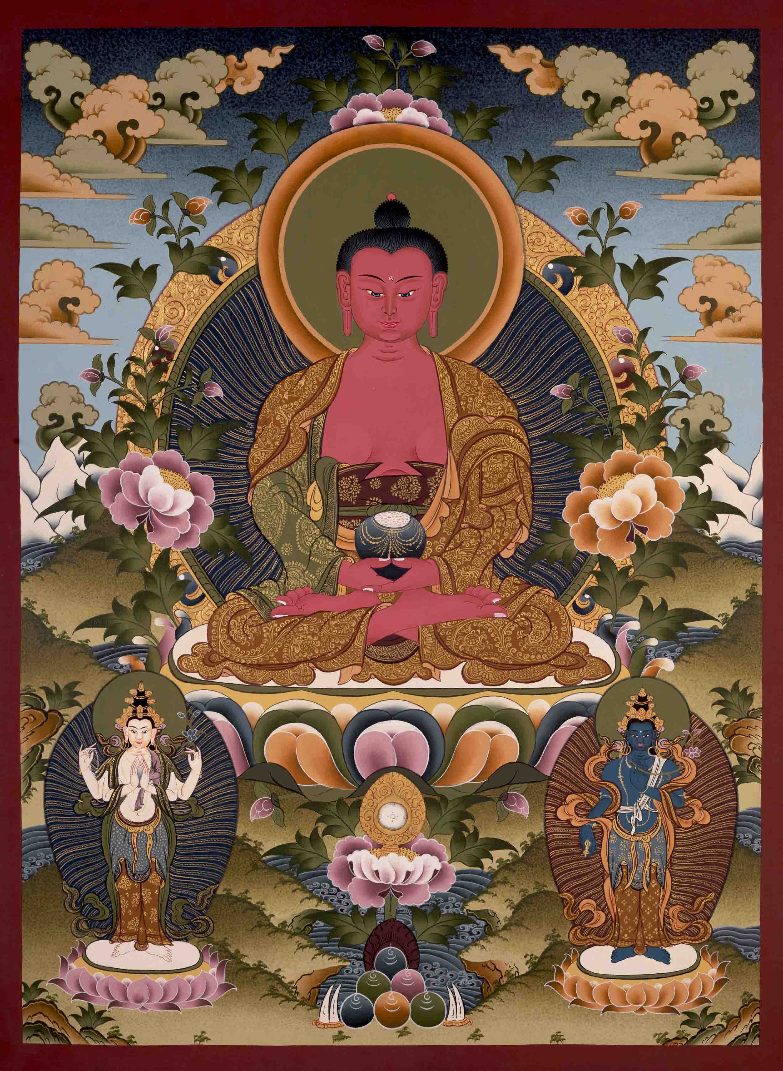 Amitabha Buddha Followed By Other Bodhisattvas
