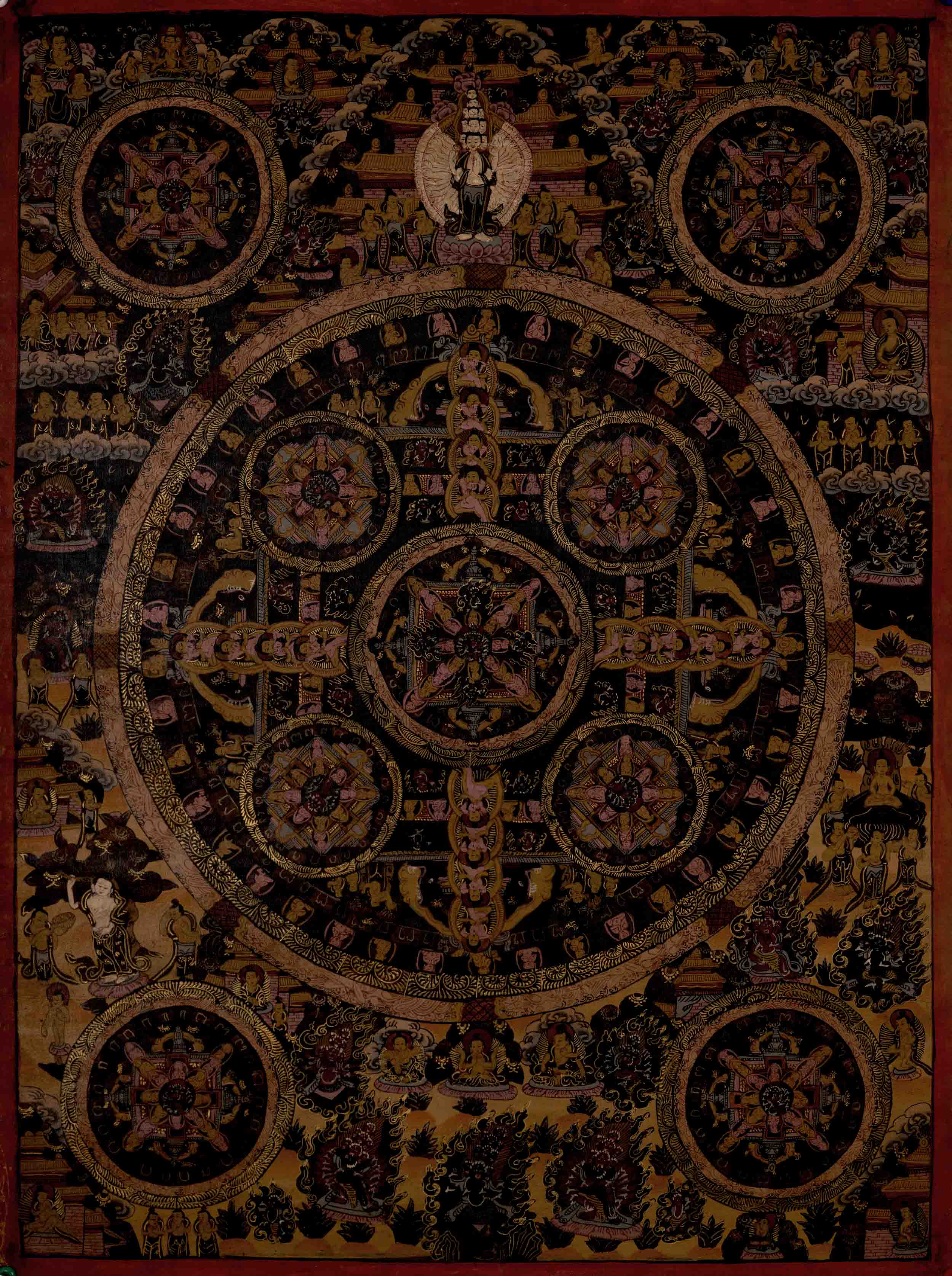 Vintage Heruka Mahakala Mandala Thangka | Old Tibetan Mandala Thangka