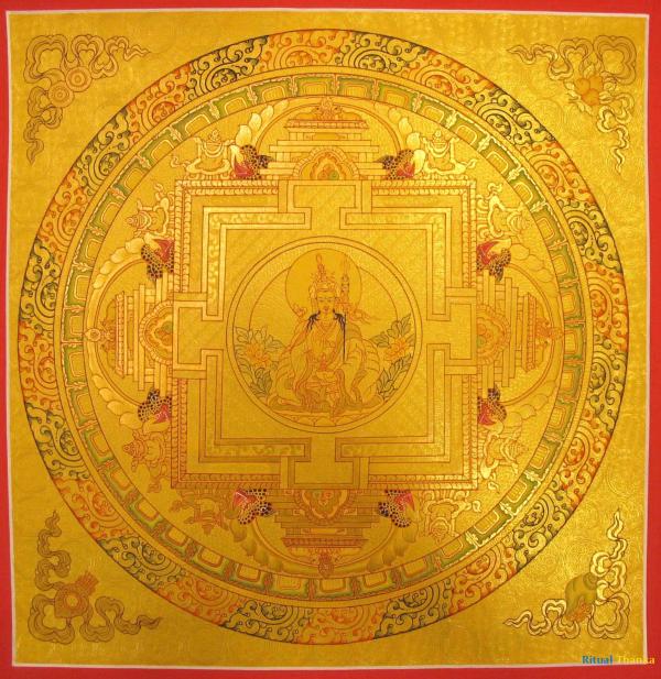 Guru Rinpoche Mandala | Original Hand-Painted Full Gold Style Mandala Thangka Painting | Home Decor