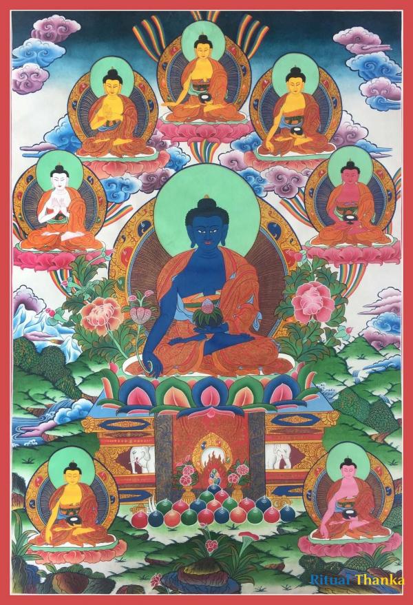 Original Hand Painted Thangka Of Medicine Buddha | Bhaisajyaguru Tibetan Healing Blue Buddha