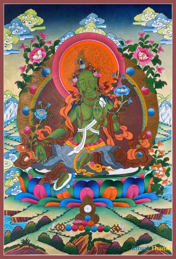 Green Tara | Handmade Tibetan Tara Thangka Painting