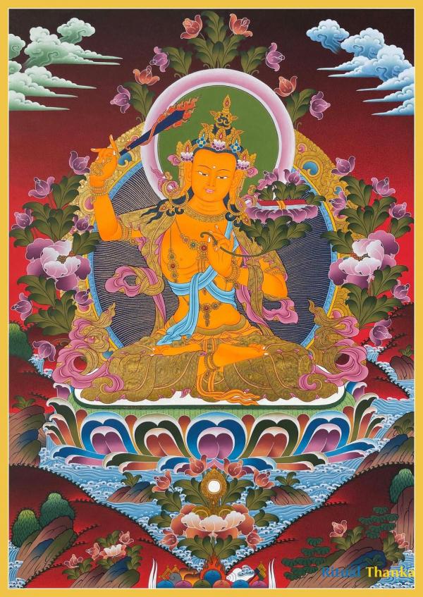 Original Hand painted Manjushree Thangka | Wisdom Deity | Manjushri Thangka | Higher Quality Thangka | Tibetan Thangka