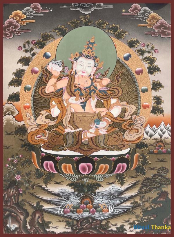 Vajrasattva Thangka Tapestry Wall Hanging | Himalayan Art | Purifying Negative Karma | Tibetan Buddhism| Yoga Meditation Decor| Zen Buddhism