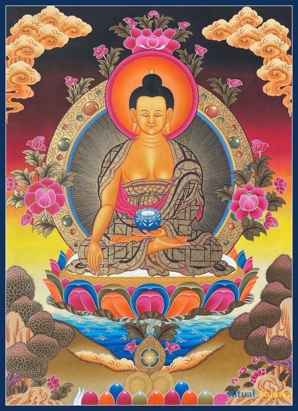 Shakyamuni Buddha Thangka Art | Original Tibetan Buddhist Religious Painting | Wall Hanging Decor For Meditation And Yoga