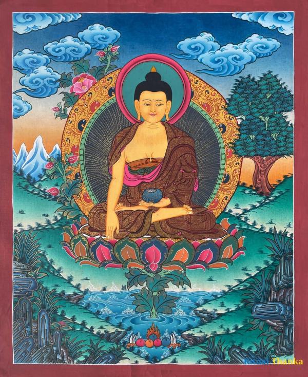 Small Size Shakyamuni Buddha Thangka | Original Tibetan Buddhist Religious Painting For Practitioner