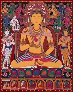 Buddha Thangka Painting | Blessing Buddha Canvas Art | Traditional Religious Kadampa Style