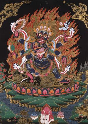 6 Armed Dharmapala Mahakala Thangka | Meditation Canvas Art Thangka Painting For Positive Energy and Peace