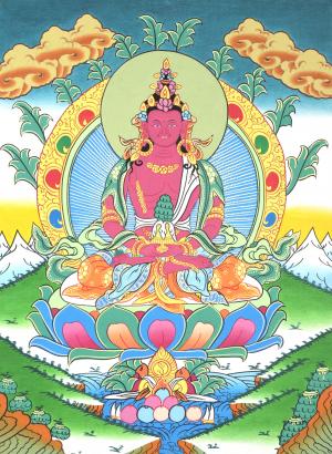Hand-Painted Amitayus Buddha Thangka Painting | Buddha of Eternal Life