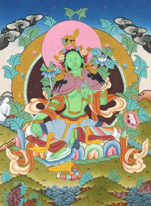 Green Tara Original Hand-painted Divine Mother Tibetan Buddhist Thangka