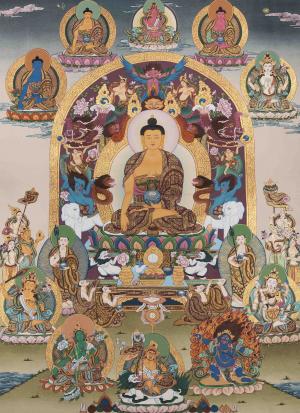 Shakyamuni ,Medicine ,Amitabha , Chengrezig , Manjusri ,Green Tara , Vajrapani , Vajrasattva Yab Yum , Sariputra