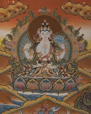 Chengrezig Thangka | Hand-Painted Tibetan Buddhism Painting | Avalokiteshvara Thangka