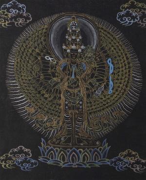 Vintage 1000 Armed Avalokiteshvara Thangka Painting | Original Hand-Painted Chengrezig Thanka with 24k Gold