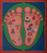 Buddha's Feet Laden with Auspicious Signs | Original Hand-Painted Buddha's Feet Thangka