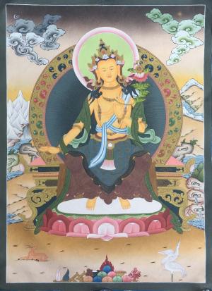 Maitreya Buddha Original Handmade Tibetan Thangka | Small Size Wall Decoration Painting