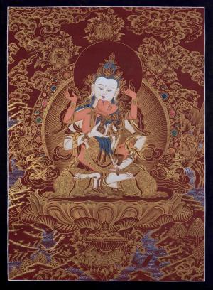 Red And Gold Vajrasattva Yab Yum Thangka | Union of Compassion and Wisdom