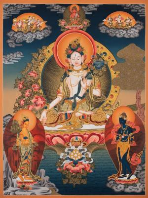 Big White Arya Tara Original Handmade Tibetan Thangka | Mother Of Compassion And Wisdom