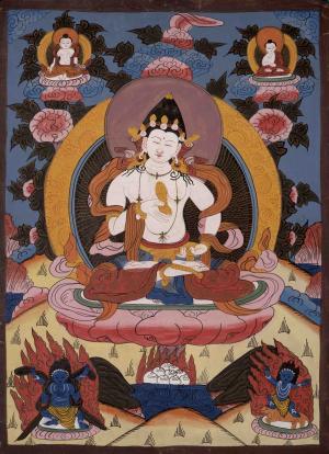 30+ Years Old Vajrasattva Original Hand-Painted Buddhist Thanka Painting