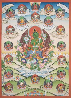 Original Hand painted 21 Green Tara Thangka |Beautiful mother Green Tara symbolizing wisdom