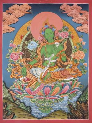 Green Tara Thangka | Original Hand Painted Healing Female Deity