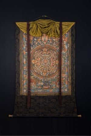 20th Century Mandala of Bodhisattva of Long life | Tibetan Style Heavy Silk brocade with veil and Windties