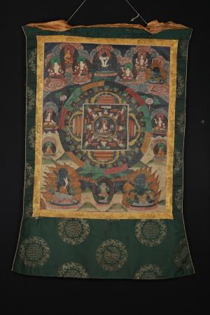 Vintage Buddha Mandala Brocade Thangka | Meditation Canvas Art Buddhist Thangka Painting For Positive Energy and Peace