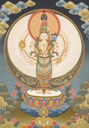 Avalokiteshvara Thangka | 1000 Armed Bodhisattva Guanyin Chenrezig | Traditional Tibetan Artwork Painted in Nepal