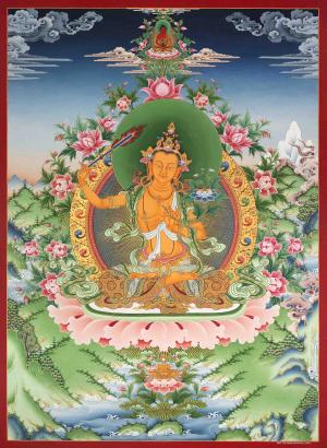 Arya Boddhisattva Manjushri Original Hand painted Thangka | High quality workmanship which you can gift your loved ones to Enhance wisdom