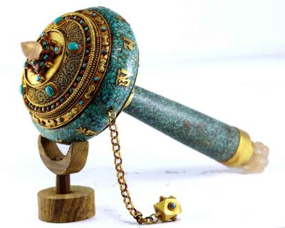 Real Stone Prayer Wheel with Gold Plated | Religious Artifact | Gift For Buddhist | Zen Altar Shrine | Zen Buddhism | Himalayan Treasure