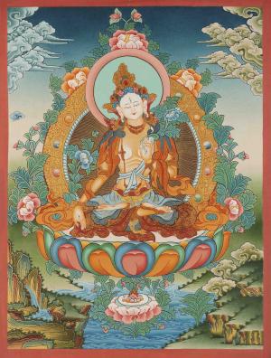 High Quality White Tara Thangka Art | Traditional Buddhist Wall Hanging Painting | Genuine Hand-painted Female Bodhisattva Art