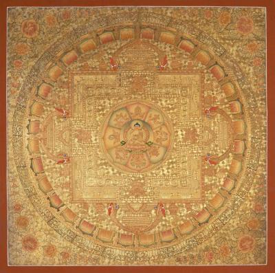 Shakyamuni Buddha Mandala Surrounded By Auspicious Symbols
