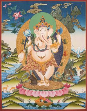 71 x 55 CMS Ganesh Painting | Tibetan Religious Wall Hanging Art | Buddhist And Hindu Dharma Protector