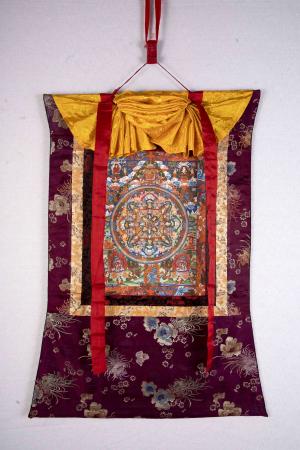 Beautiful Flower Brocade Mounted Buddha Mandala | Wall hanging Decor for Relaxation | Tibetan Thangka Art