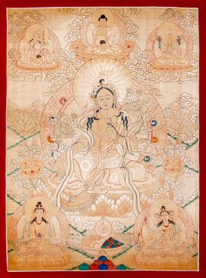 24k Full Gold Style Green Tara Thangka | Tibetan Buddhist Wall Hanging Healing Art | Original Hand Painted Tibetan Buddhist Thanka Painting