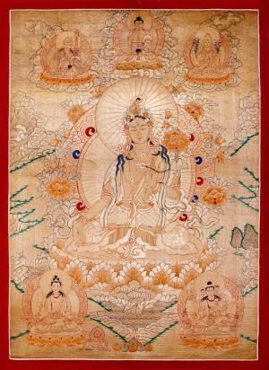 Full 24K Gold Style White Tara Followed By Other Bodhisattvas | Original Hand-Painted Tibetan Buddhist Thangka Painting | Wall Hanging Decor