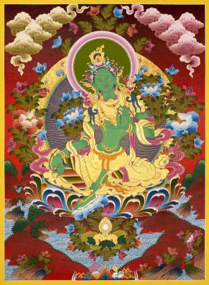 Original Hand Painted Green Tara Tibetan Thangka Painting | Traditional Buddhist Art | Wall Hanging Decor Meditation And Yoga | Zen Buddhism