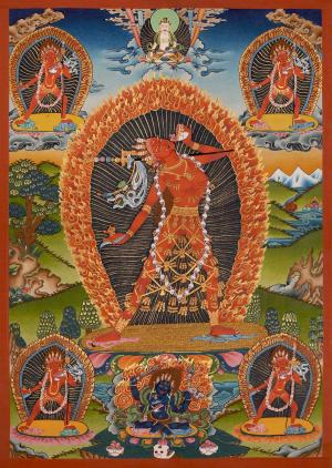 Original Hand Painted Vajrayogini Thangka Painting on a stretched Canvas | Tibetan Buddhist Art for meditation practice | Wall Decoration