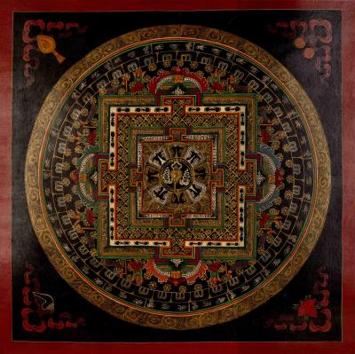 Oil Varnished Sankha Mandala Tibetan Buddhist Thangka Painting | Original Hand-Painted Wall Decor Art | Meditation And Yoga | Zen Buddhism