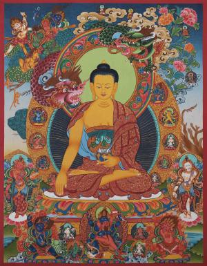 Shakyamuni Gautama Buddha Surrounded By Dragon And Various Bodhisattva