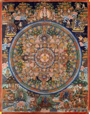 Vintage Buddha Mandala Thangka Embraced by Deities |Fine Quality Buddha Mandala Thangka |Tibetan Wall Decoration Painting | Peace & Goodluck