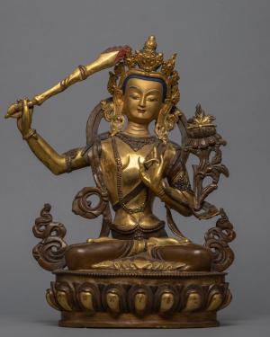 Handcrafted Manjushri Sculpture | Sacred Buddhist Artwork | Healing Goddess | Goddess of Wisdom | Home Decor | Religious Gifts | Old Statue